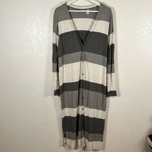 Chico’s Zenergy Gray Stripe Long Line Button Front Cardigan Size 2(Large)